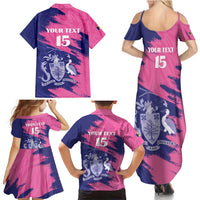 Custom Barbados Royals Cricket Family Matching Summer Maxi Dress and Hawaiian Shirt Coat Of Arms Pink - Blue Color