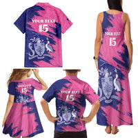 Custom Barbados Royals Cricket Family Matching Tank Maxi Dress and Hawaiian Shirt Coat Of Arms Pink - Blue Color
