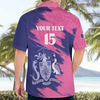 Custom Barbados Royals Cricket Hawaiian Shirt Coat Of Arms Pink - Blue Color