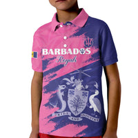 Custom Barbados Royals Cricket Kid Polo Shirt Coat Of Arms Pink - Blue Color