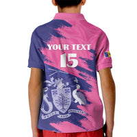 Custom Barbados Royals Cricket Kid Polo Shirt Coat Of Arms Pink - Blue Color