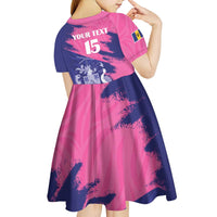 Custom Barbados Royals Cricket Kid Short Sleeve Dress Coat Of Arms Pink - Blue Color