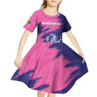 Custom Barbados Royals Cricket Kid Short Sleeve Dress Coat Of Arms Pink - Blue Color