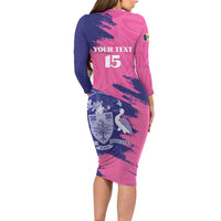 Custom Barbados Royals Cricket Long Sleeve Bodycon Dress Coat Of Arms Pink - Blue Color