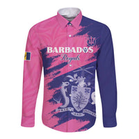 Custom Barbados Royals Cricket Long Sleeve Button Shirt Coat Of Arms Pink - Blue Color
