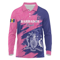 Custom Barbados Royals Cricket Long Sleeve Polo Shirt Coat Of Arms Pink - Blue Color