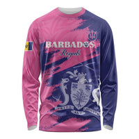 Custom Barbados Royals Cricket Long Sleeve Shirt Coat Of Arms Pink - Blue Color
