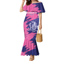 Custom Barbados Royals Cricket Mermaid Dress Coat Of Arms Pink - Blue Color