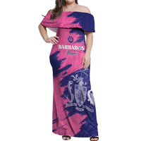 Custom Barbados Royals Cricket Off Shoulder Maxi Dress Coat Of Arms Pink - Blue Color