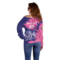 Custom Barbados Royals Cricket Off Shoulder Sweater Coat Of Arms Pink - Blue Color