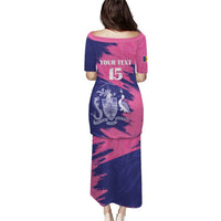 Custom Barbados Royals Cricket Puletasi Coat Of Arms Pink - Blue Color