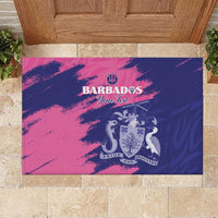 Custom Barbados Royals Cricket Rubber Doormat Coat Of Arms Pink - Blue Color