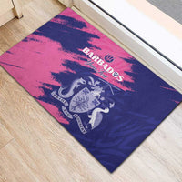 Custom Barbados Royals Cricket Rubber Doormat Coat Of Arms Pink - Blue Color