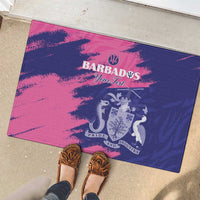 Custom Barbados Royals Cricket Rubber Doormat Coat Of Arms Pink - Blue Color