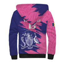 Custom Barbados Royals Cricket Sherpa Hoodie Coat Of Arms Pink - Blue Color