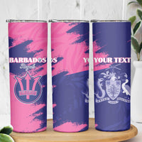 Custom Barbados Royals Cricket Skinny Tumbler Coat Of Arms Pink - Blue Color