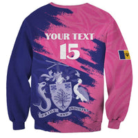 Custom Barbados Royals Cricket Sweatshirt Coat Of Arms Pink - Blue Color