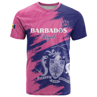 Custom Barbados Royals Cricket T Shirt Coat Of Arms Pink - Blue Color
