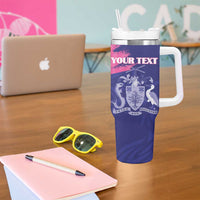 Custom Barbados Royals Cricket Tumbler With Handle Coat Of Arms Pink - Blue Color
