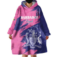 Custom Barbados Royals Cricket Wearable Blanket Hoodie Coat Of Arms Pink - Blue Color