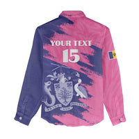 Custom Barbados Royals Cricket Women Casual Shirt Coat Of Arms Pink - Blue Color
