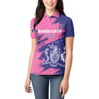 Custom Barbados Royals Cricket Women Polo Shirt Coat Of Arms Pink - Blue Color