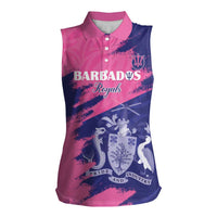 Custom Barbados Royals Cricket Women Sleeveless Polo Shirt Coat Of Arms Pink - Blue Color