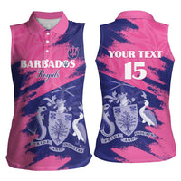Custom Barbados Royals Cricket Women Sleeveless Polo Shirt Coat Of Arms Pink - Blue Color