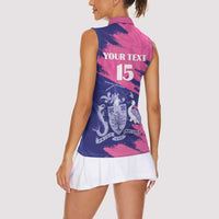 Custom Barbados Royals Cricket Women Sleeveless Polo Shirt Coat Of Arms Pink - Blue Color