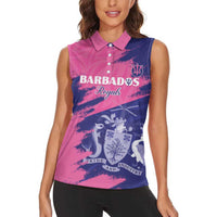Custom Barbados Royals Cricket Women Sleeveless Polo Shirt Coat Of Arms Pink - Blue Color