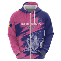 Custom Barbados Royals Cricket Zip Hoodie Coat Of Arms Pink - Blue Color