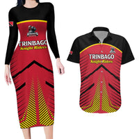 Custom Trinidad and Tobago Cricket Couples Matching Long Sleeve Bodycon Dress and Hawaiian Shirt Wave Yuh Flag - Trinbago Strong