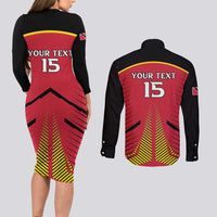 Custom Trinidad and Tobago Cricket Couples Matching Long Sleeve Bodycon Dress and Long Sleeve Button Shirt Wave Yuh Flag - Trinbago Strong