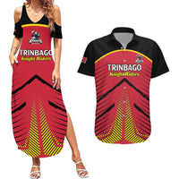 Custom Trinidad and Tobago Cricket Couples Matching Summer Maxi Dress and Hawaiian Shirt Wave Yuh Flag - Trinbago Strong