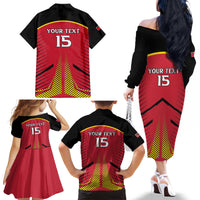 Custom Trinidad and Tobago Cricket Family Matching Off The Shoulder Long Sleeve Dress and Hawaiian Shirt Wave Yuh Flag - Trinbago Strong