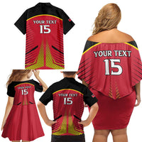 Custom Trinidad and Tobago Cricket Family Matching Off Shoulder Short Dress and Hawaiian Shirt Wave Yuh Flag - Trinbago Strong