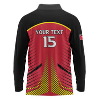 Custom Trinidad and Tobago Cricket Long Sleeve Polo Shirt Wave Yuh Flag - Trinbago Strong