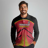 Custom Trinidad and Tobago Cricket Long Sleeve Polo Shirt Wave Yuh Flag - Trinbago Strong