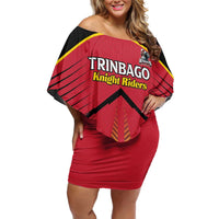Custom Trinidad and Tobago Cricket Off Shoulder Short Dress Wave Yuh Flag - Trinbago Strong