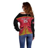 Custom Trinidad and Tobago Cricket Off Shoulder Sweater Wave Yuh Flag - Trinbago Strong