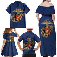Montford Point Marines Family Matching Off Shoulder Maxi Dress and Hawaiian Shirt The Right To Fight - Blue - Wonder Print Shop