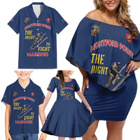 Montford Point Marines Family Matching Off Shoulder Short Dress and Hawaiian Shirt The Right To Fight - Blue - Wonder Print Shop