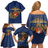 Montford Point Marines Family Matching Off Shoulder Short Dress and Hawaiian Shirt The Right To Fight - Blue - Wonder Print Shop