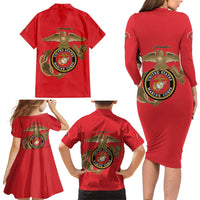 Montford Point Marines Family Matching Long Sleeve Bodycon Dress and Hawaiian Shirt The Right To Fight - Red - Wonder Print Shop