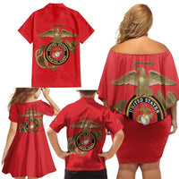 Montford Point Marines Family Matching Off Shoulder Short Dress and Hawaiian Shirt The Right To Fight - Red - Wonder Print Shop