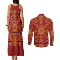 Lesotho Seanamarena Kharetsa Royal Red Couples Matching Tank Maxi Dress and Long Sleeve Button Shirt Basotho Traditional Blanket Style - Wonder Print Shop