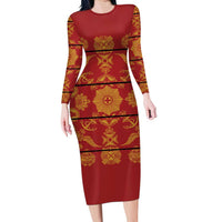 Lesotho Seanamarena Kharetsa Royal Red Family Matching Long Sleeve Bodycon Dress and Hawaiian Shirt Basotho Traditional Blanket Style - Wonder Print Shop