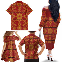 Lesotho Seanamarena Kharetsa Royal Red Family Matching Off The Shoulder Long Sleeve Dress and Hawaiian Shirt Basotho Traditional Blanket Style - Wonder Print Shop