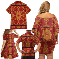 Lesotho Seanamarena Kharetsa Royal Red Family Matching Off Shoulder Short Dress and Hawaiian Shirt Basotho Traditional Blanket Style - Wonder Print Shop