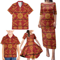 Lesotho Seanamarena Kharetsa Royal Red Family Matching Puletasi and Hawaiian Shirt Basotho Traditional Blanket Style - Wonder Print Shop